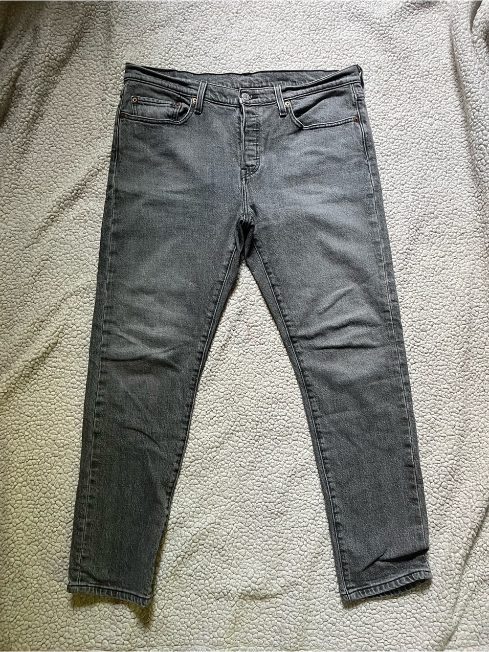 Gray Button-Fly Levi’s 501 Jeans - Classic Washed Denim - Picture 2 of 8